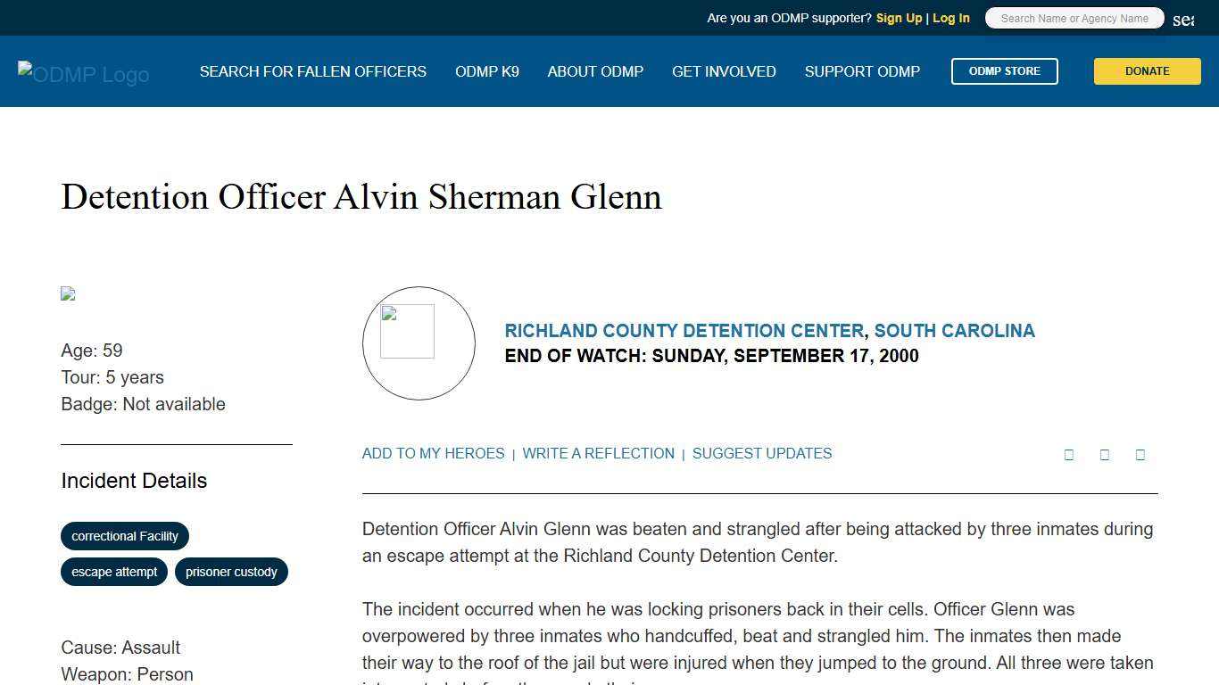 Detention Officer Alvin Sherman Glenn, Richland County Detention Center, South Carolina